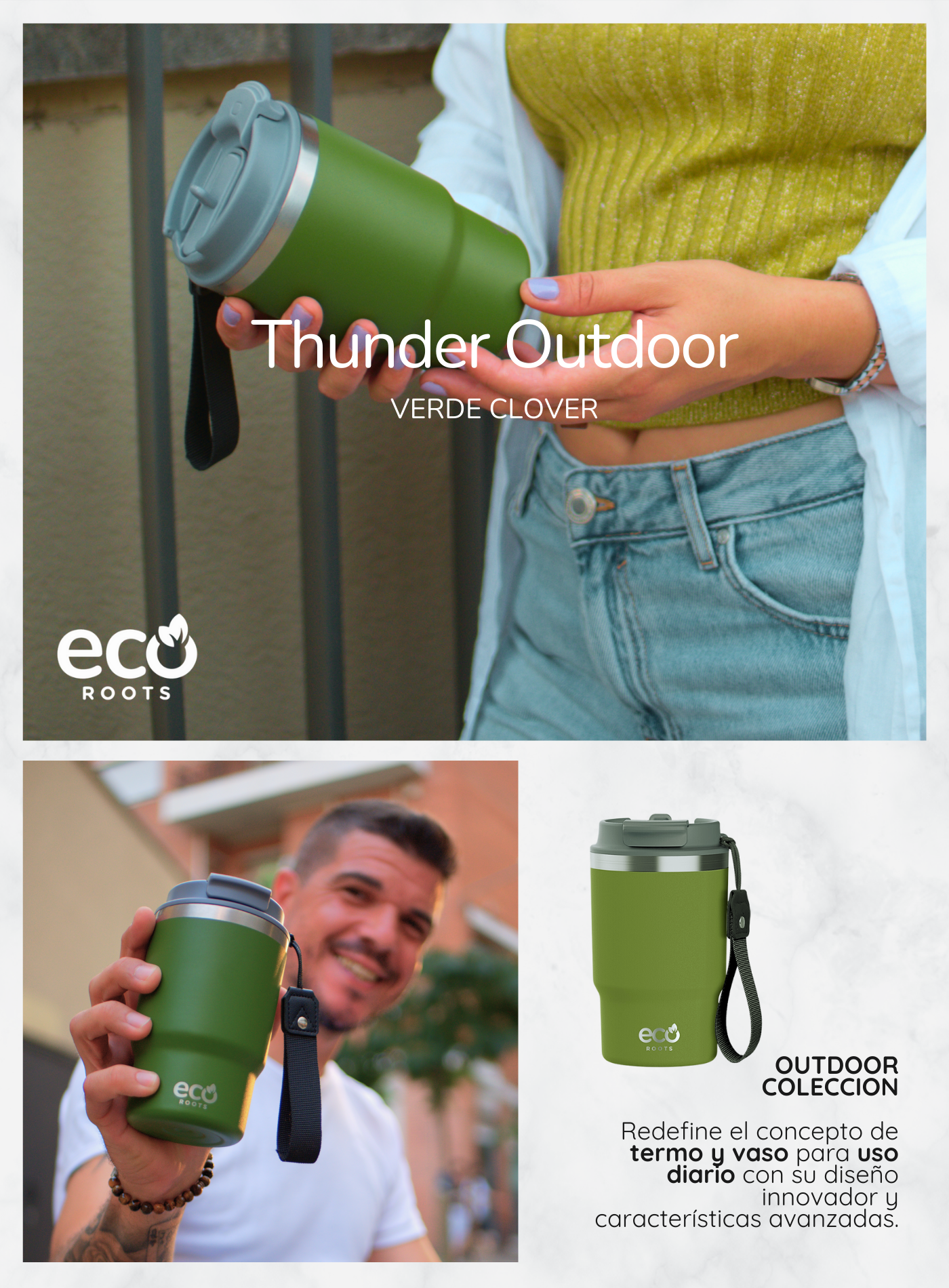 ECOROOTS I Thunder Outdoor I Termo I Vaso térmico I Verde Clover I 470 ml 🛒 (PRÓXIMAMENTE)