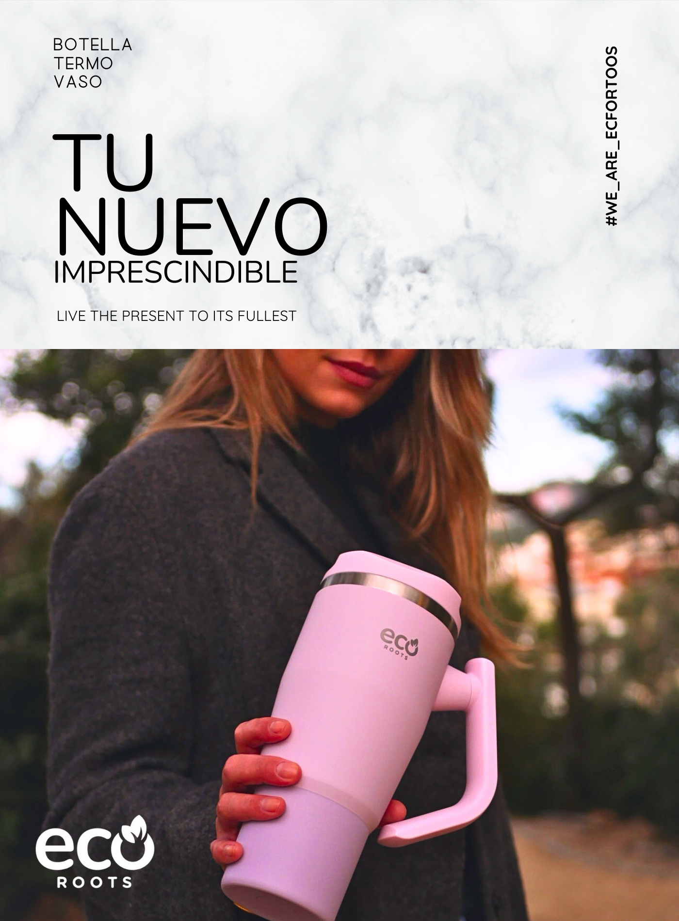 ECOROOTS I Rocket Active I Botella Térmica I Termo I Asa móvil I Rosa Blush I 940 ml