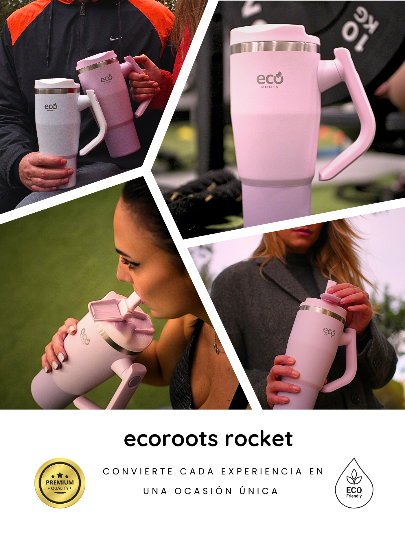 ECOROOTS I Rocket Active I Botella Térmica I Termo I Asa móvil I Rosa Blush I 940 ml