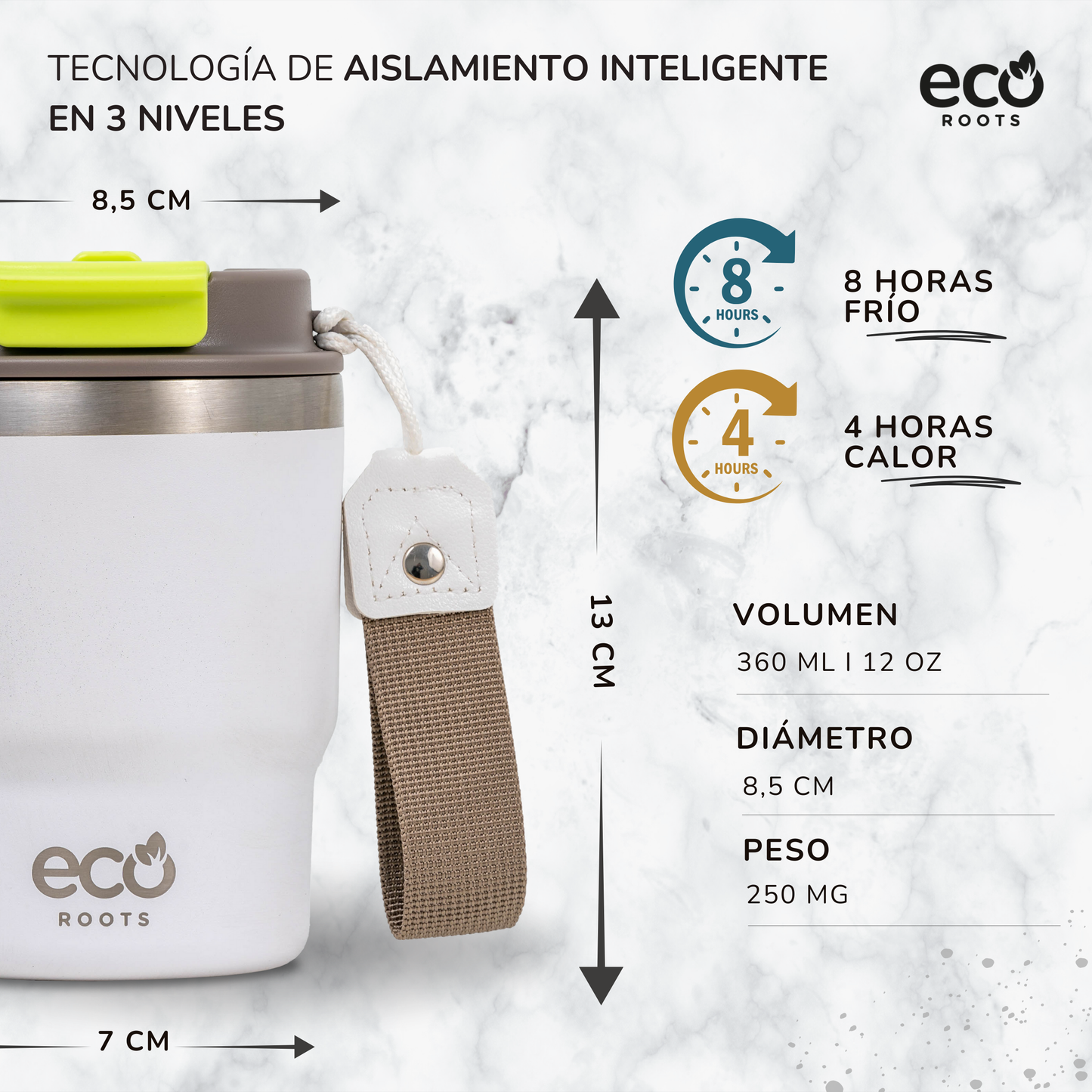 ECOROOTS Evergreen I Termo 360 º I Vaso térmico (Blanco Marfil)