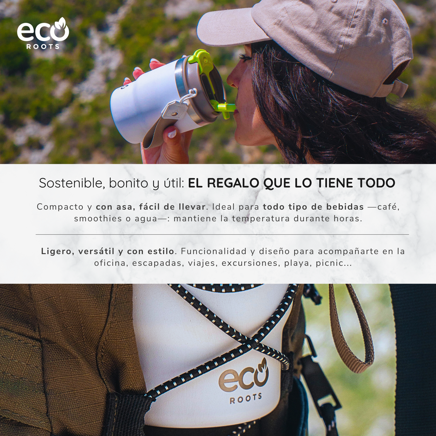 ECOROOTS Evergreen I Termo 360 º I Vaso térmico (Blanco Marfil)