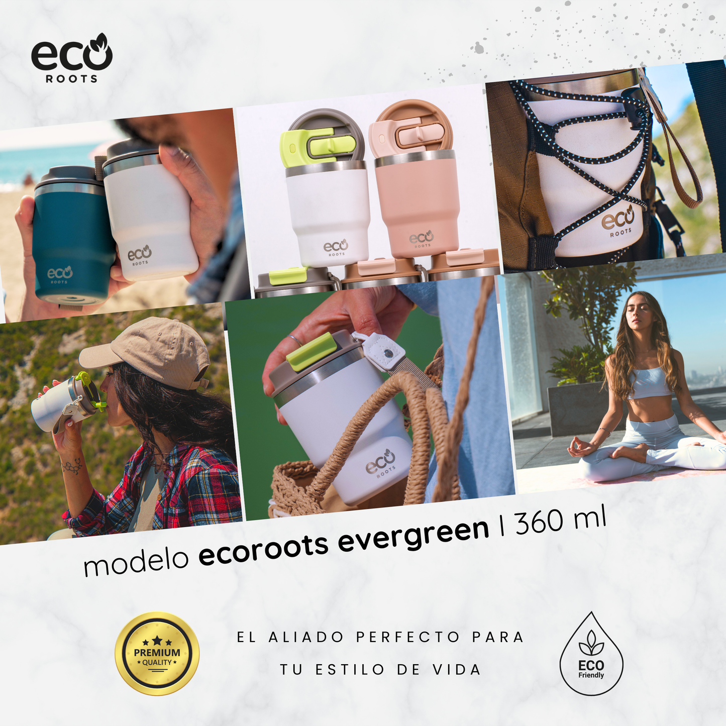 ECOROOTS Evergreen I Termo 360 º I Vaso térmico (Blanco Marfil)