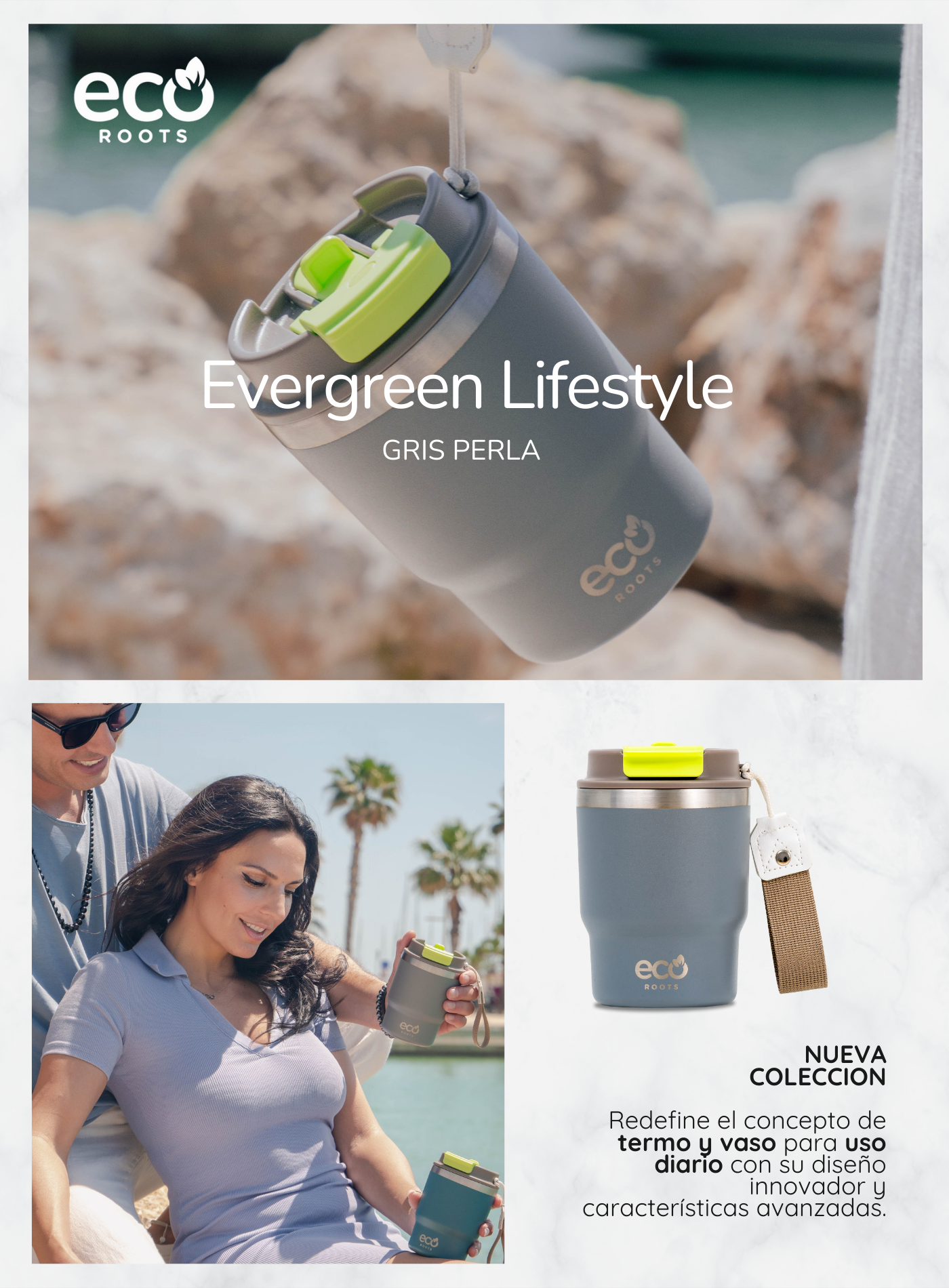 ECOROOTS I Evergreen Lifestyle I Termo I Vaso térmico I Gris Perla I 360 ml