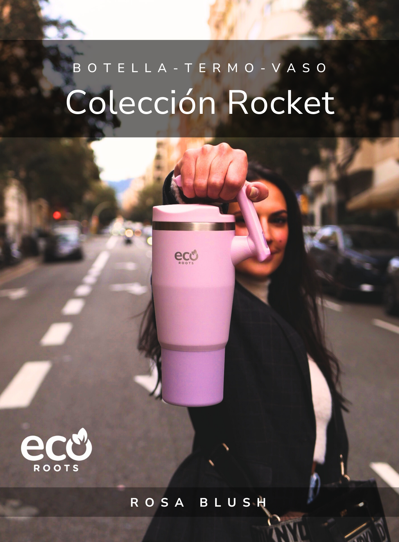 ECOROOTS I Rocket Active I Botella Térmica I Termo I Asa móvil I Rosa Blush I 940 ml