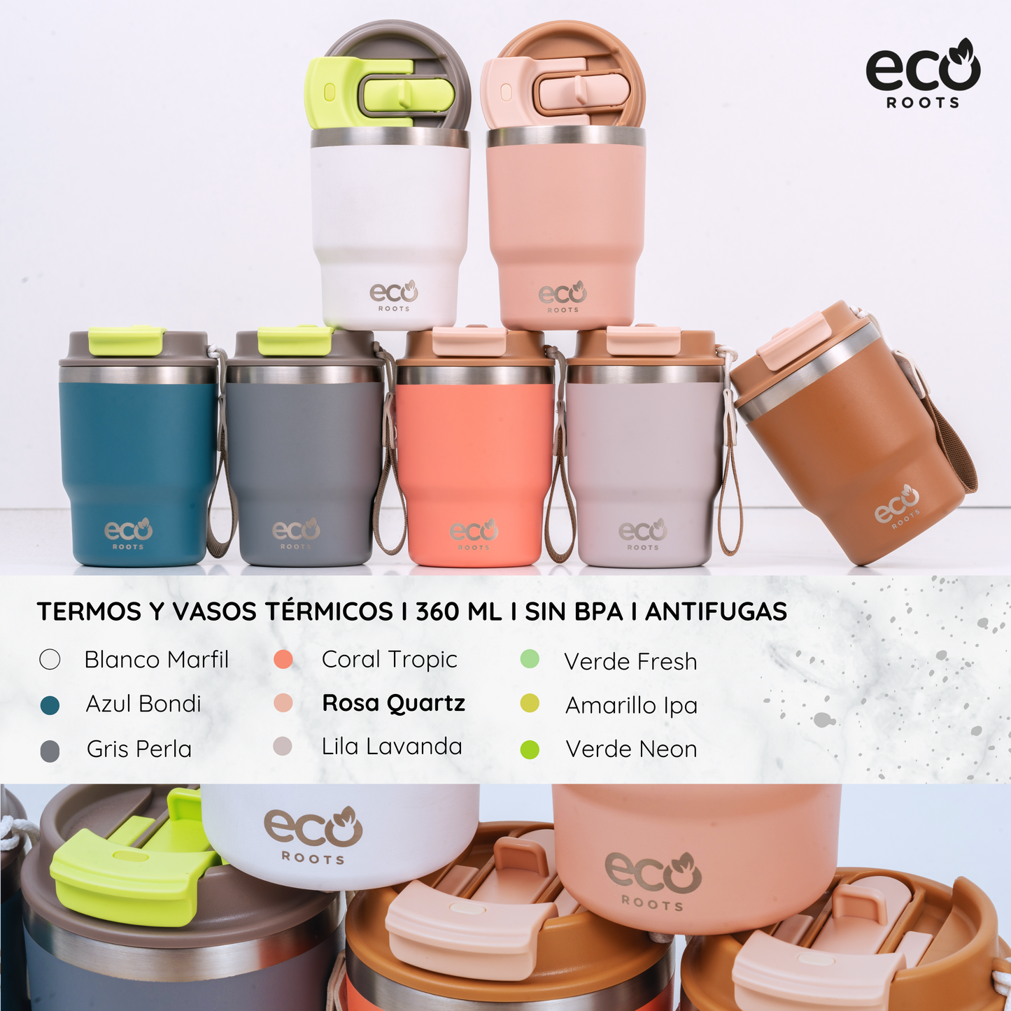 ECOROOTS Evergreen I Termo 360 º I Vaso térmico (Rosa Quartz)