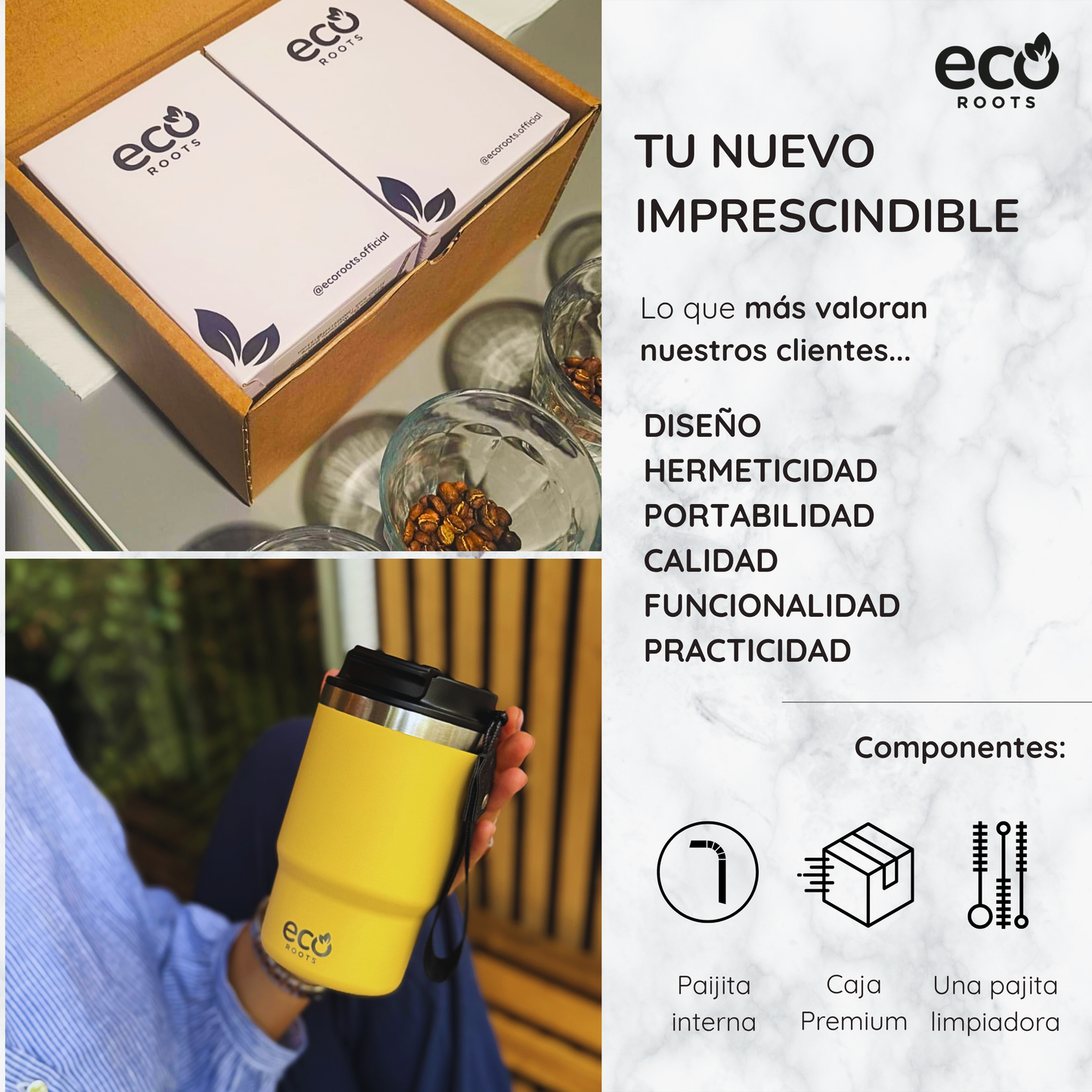 ECOROOTS Thunder I Termo 470 ml I Vaso térmico (Amarilla Piña)
