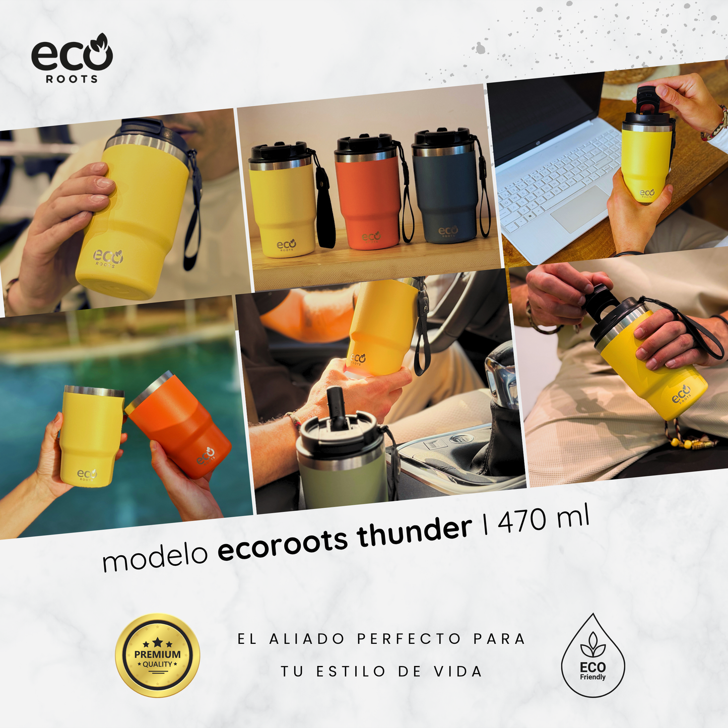ECOROOTS Thunder I Termo 470 ml I Vaso térmico (Amarilla Piña)