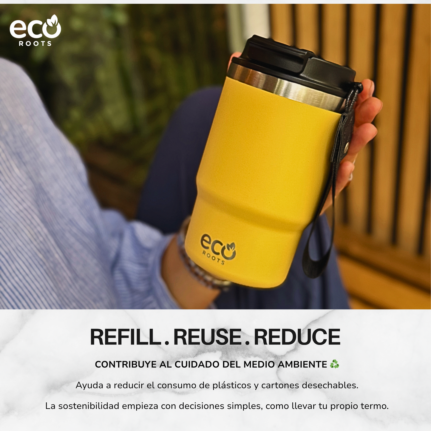 ECOROOTS Thunder I Termo 470 ml I Vaso térmico (Amarilla Piña)