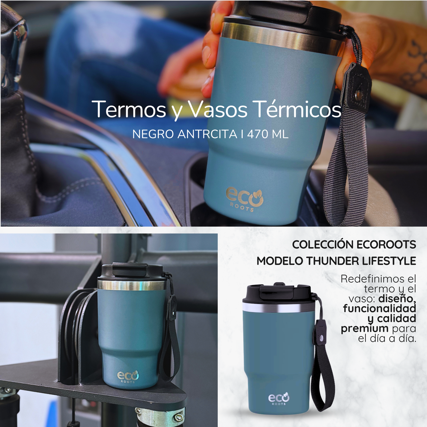 ECOROOTS Thunder I Termo 470 ml I Vaso térmico (Azul Midnight)