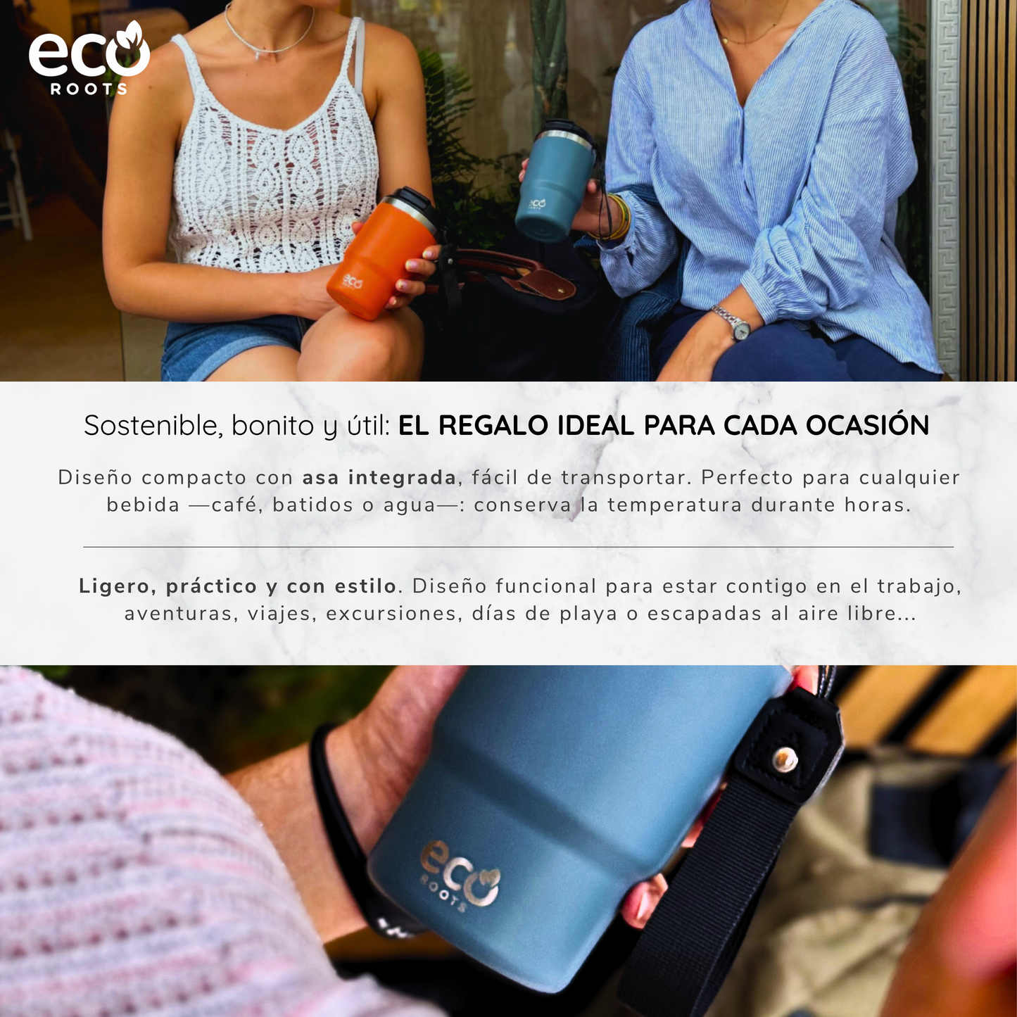 ECOROOTS Thunder I Termo 470 ml I Vaso térmico (Azul Midnight)