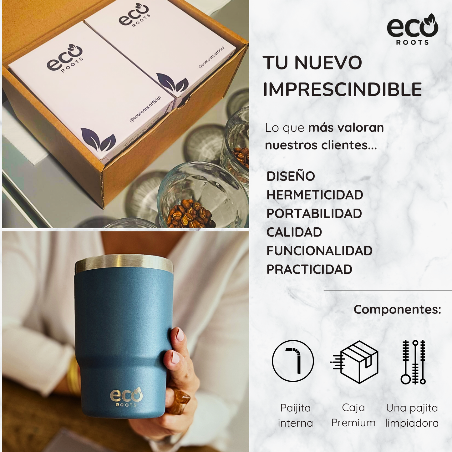 ECOROOTS Thunder I Termo 470 ml I Vaso térmico (Azul Midnight)