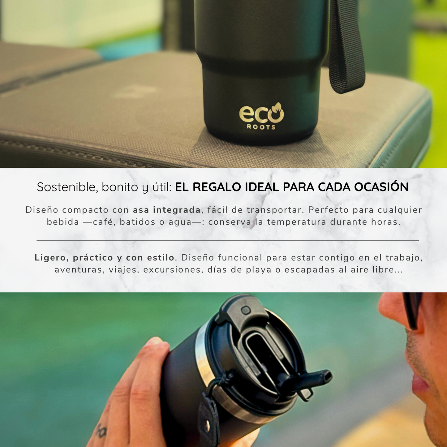 ECOROOTS Thunder I Termo 470 ml I Vaso térmico (Negro Antracita)