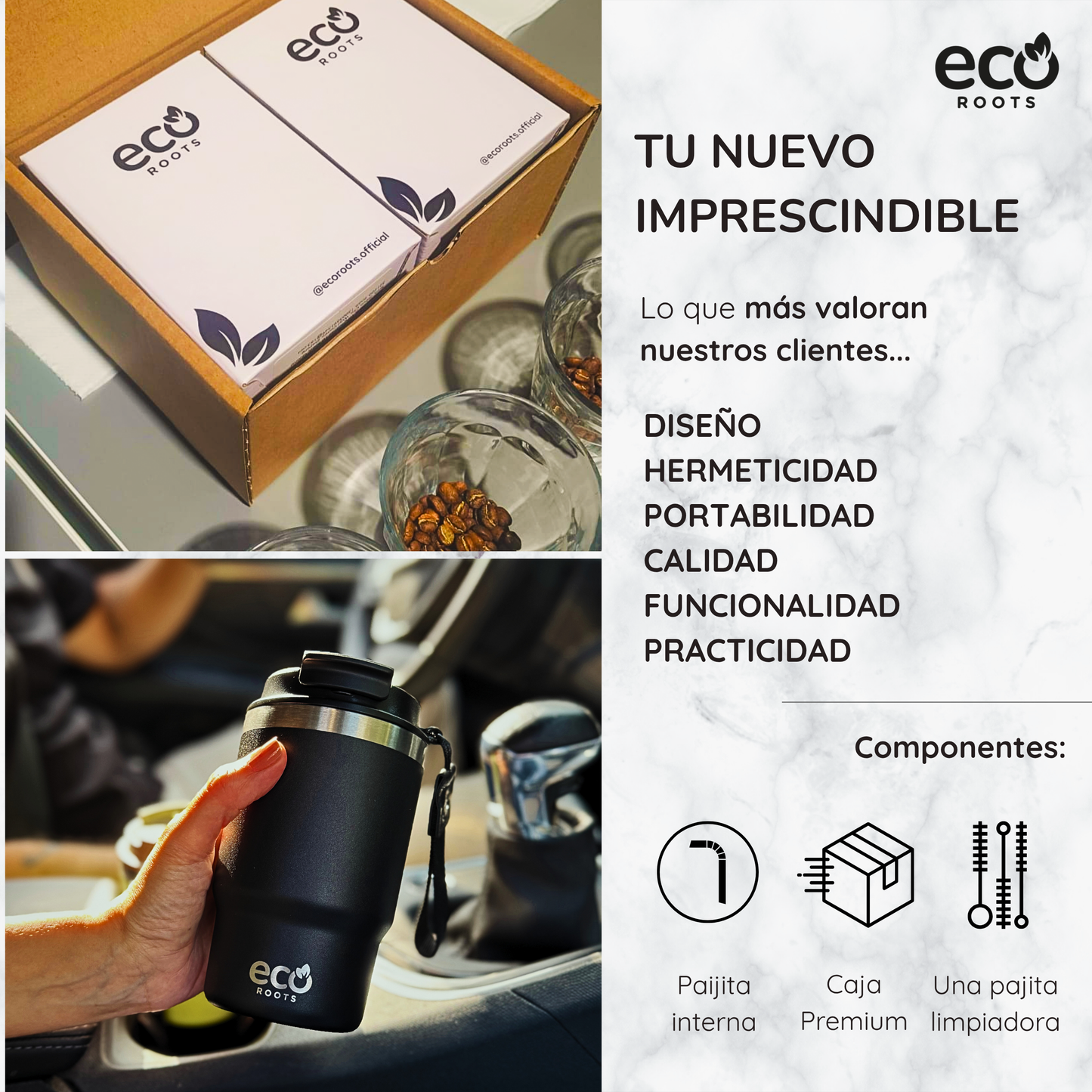 ECOROOTS Thunder I Termo 470 ml I Vaso térmico (Negro Antracita)