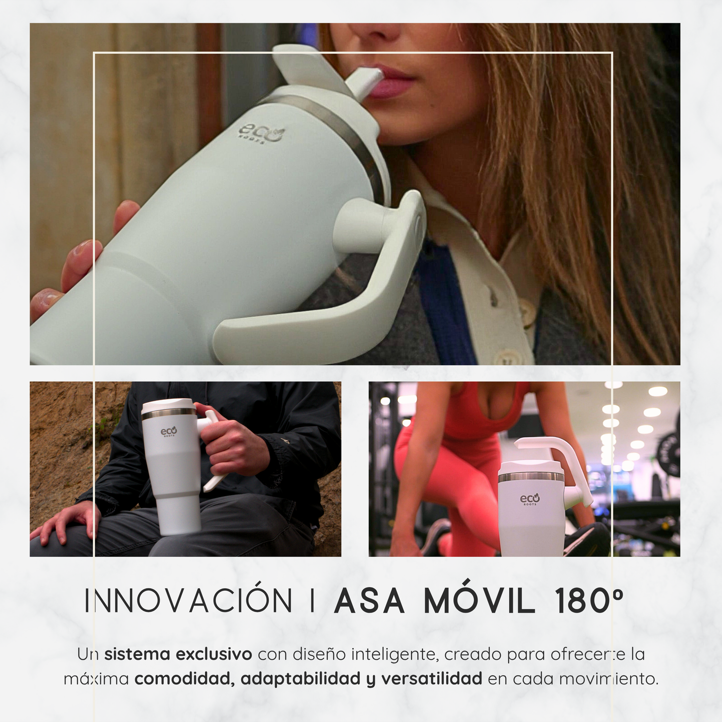 ECOROOTS Rocket I Botella Térmica I Termo 940 ml I Asa Giratoria 180º (Blanco Snow)