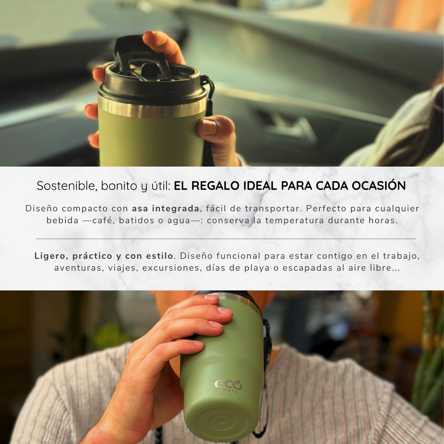 ECOROOTS Thunder I Termo 470 ml I Vaso térmico (Verde Army)