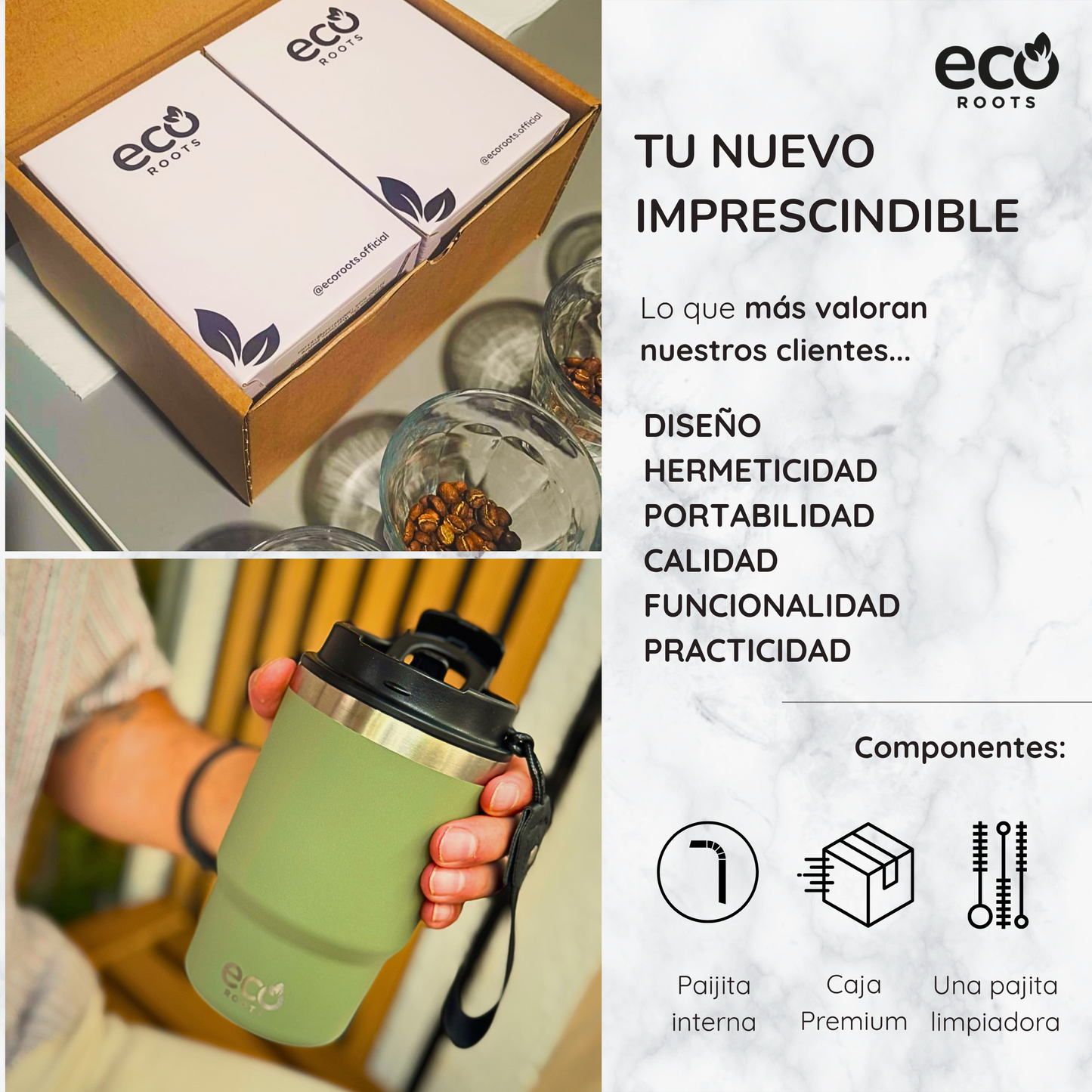 ECOROOTS Thunder I Termo 470 ml I Vaso térmico (Verde Army)