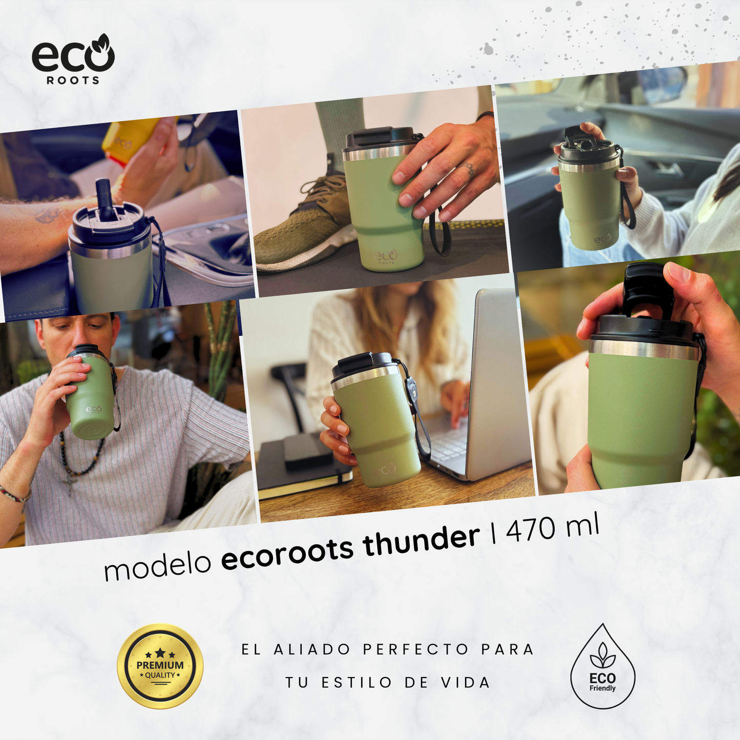 ECOROOTS Thunder I Termo 470 ml I Vaso térmico (Verde Army)