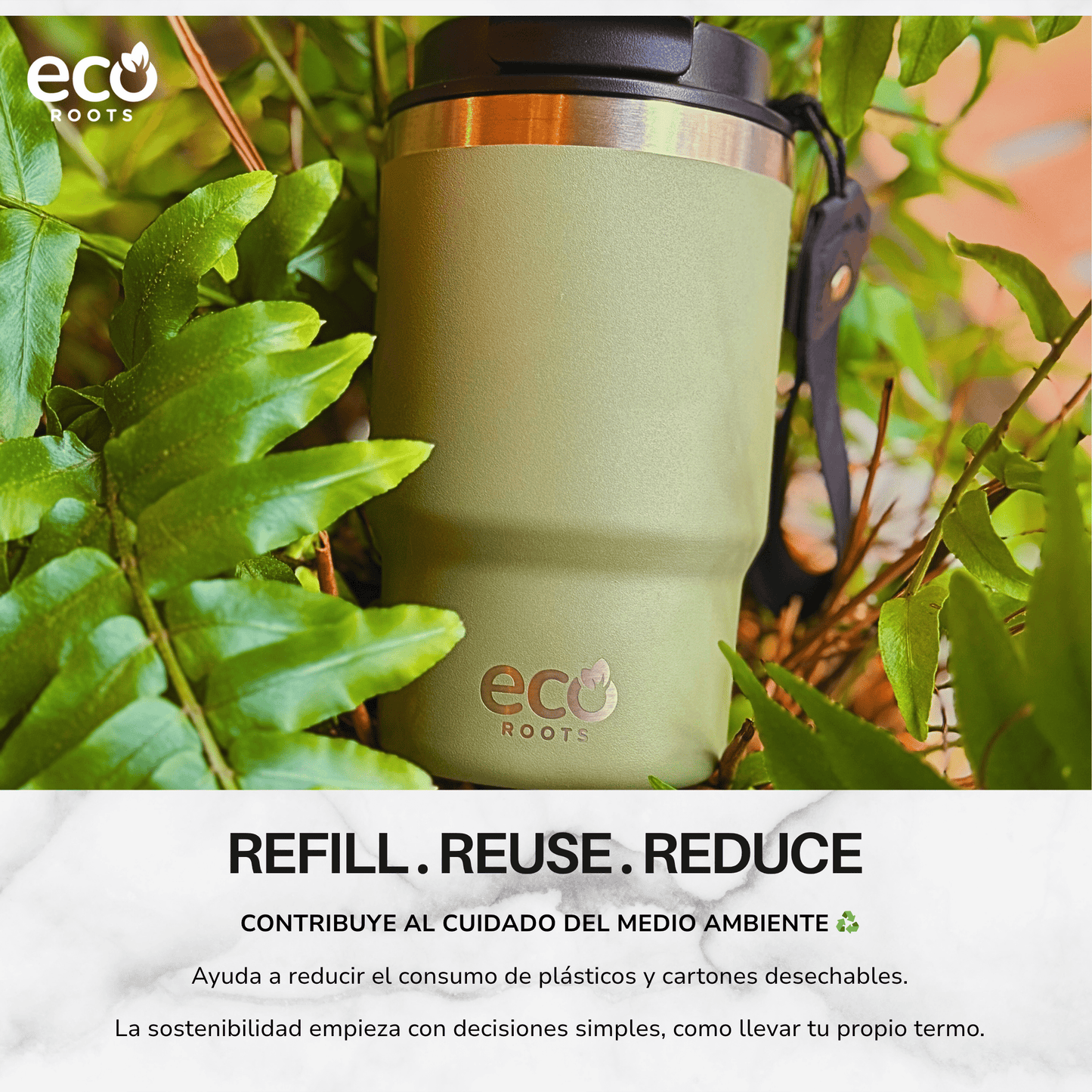 ECOROOTS Thunder I Termo 470 ml I Vaso térmico (Verde Army)