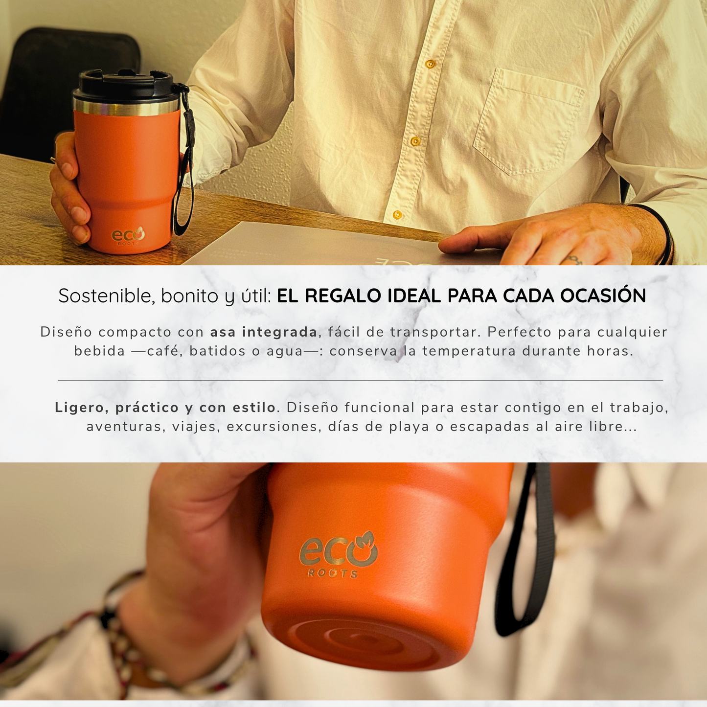 ECOROOTS Thunder I Termo 470 ml I Vaso térmico (Naranja Mars)