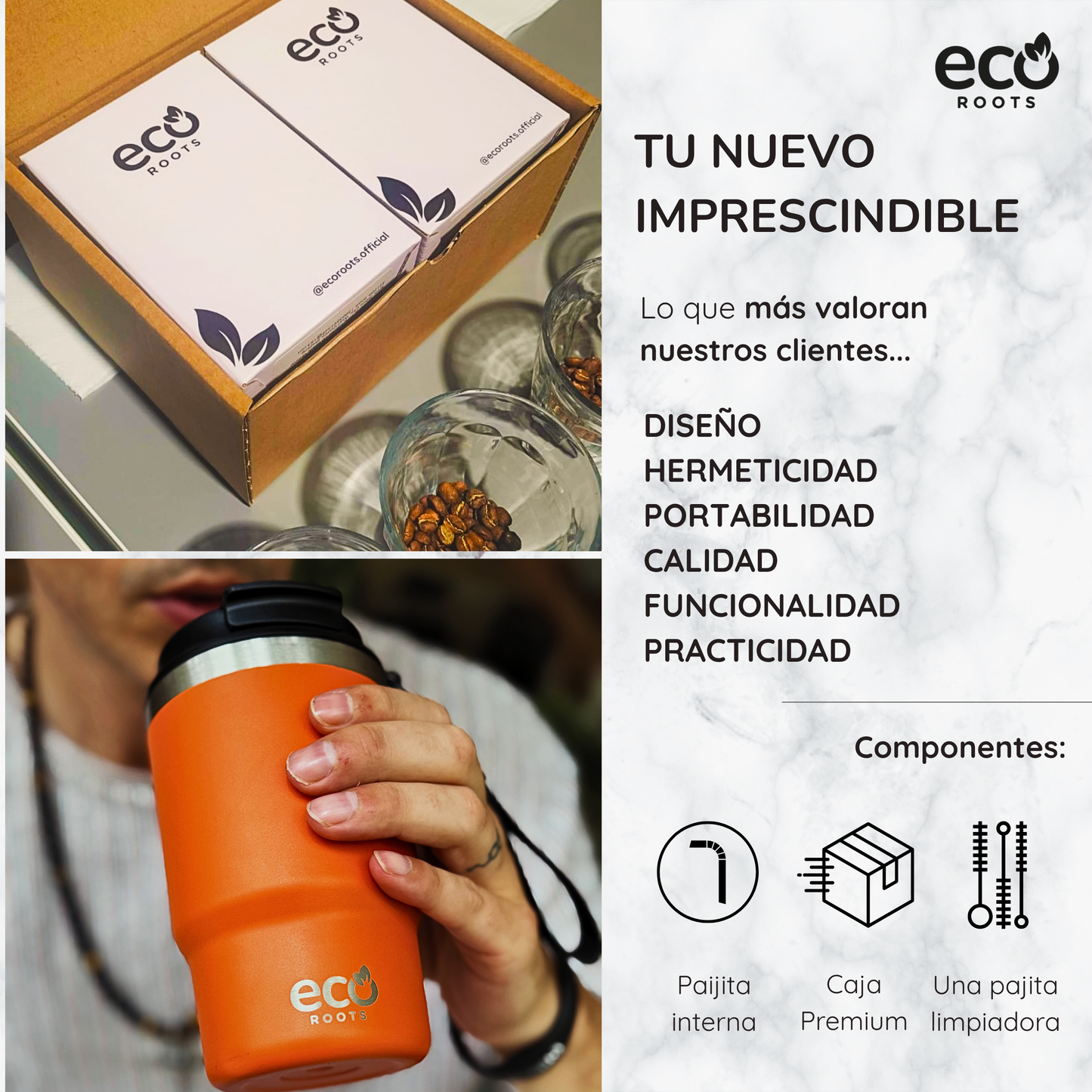 ECOROOTS Thunder I Termo 470 ml I Vaso térmico (Naranja Mars)
