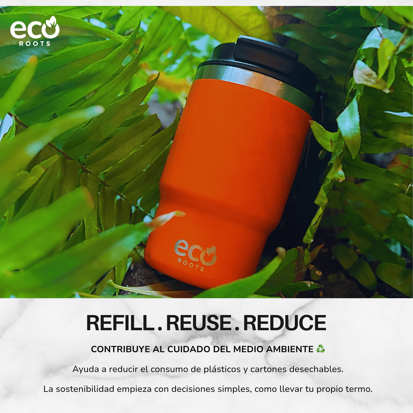ECOROOTS Thunder I Termo 470 ml I Vaso térmico (Naranja Mars)