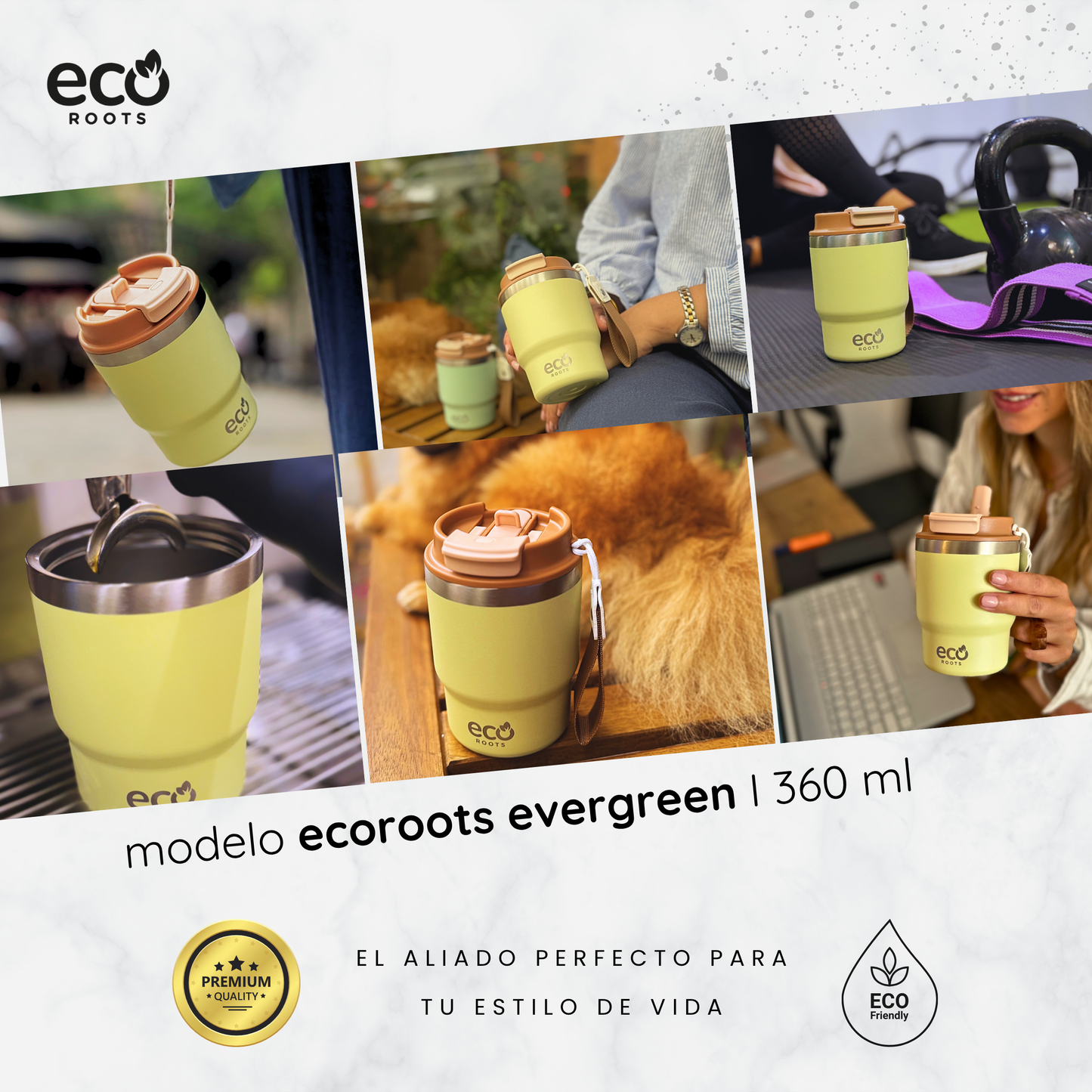 ECOROOTS Evergreen I Termo 360 º I Taza térmica (Amarillo Ipa)