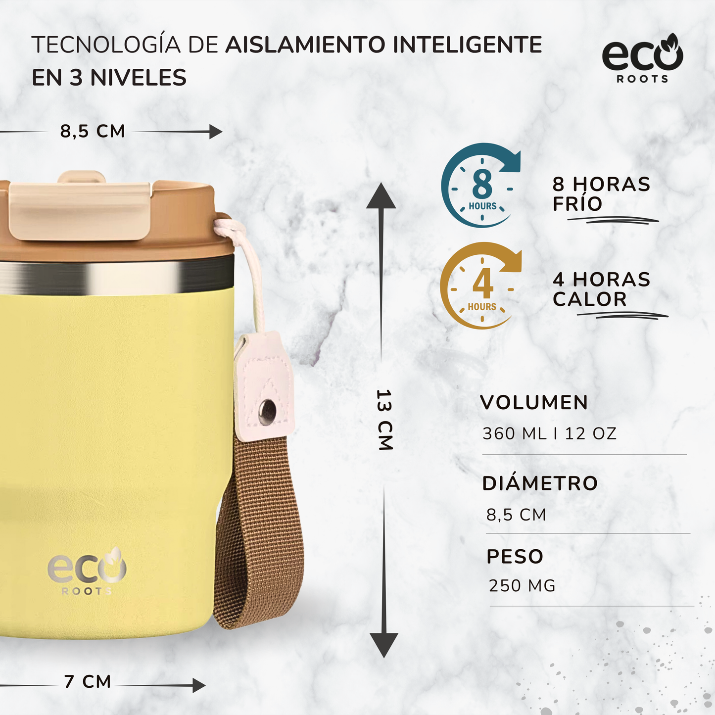 ECOROOTS Evergreen I Termo 360 º I Taza térmica (Amarillo Ipa)