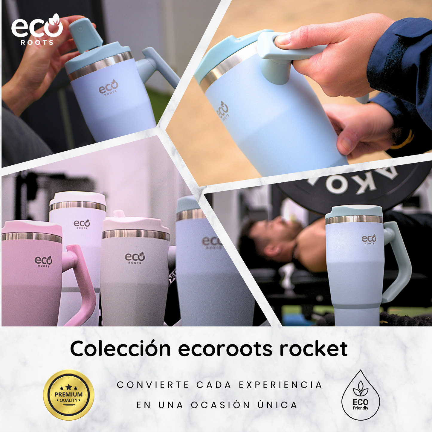ECOROOTS Rocket I Botella Térmica I Termo 940 ml I Asa Giratoria 180º (Azul Aqua)
