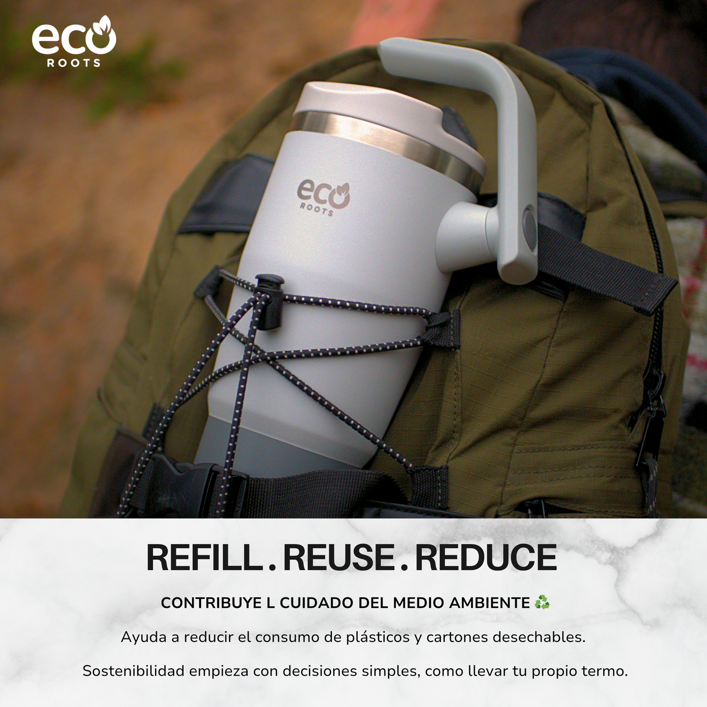 ECOROOTS Rocket I Botella Térmica I Termo 940 ml I Asa Giratoria 180º (Gris Nasa)