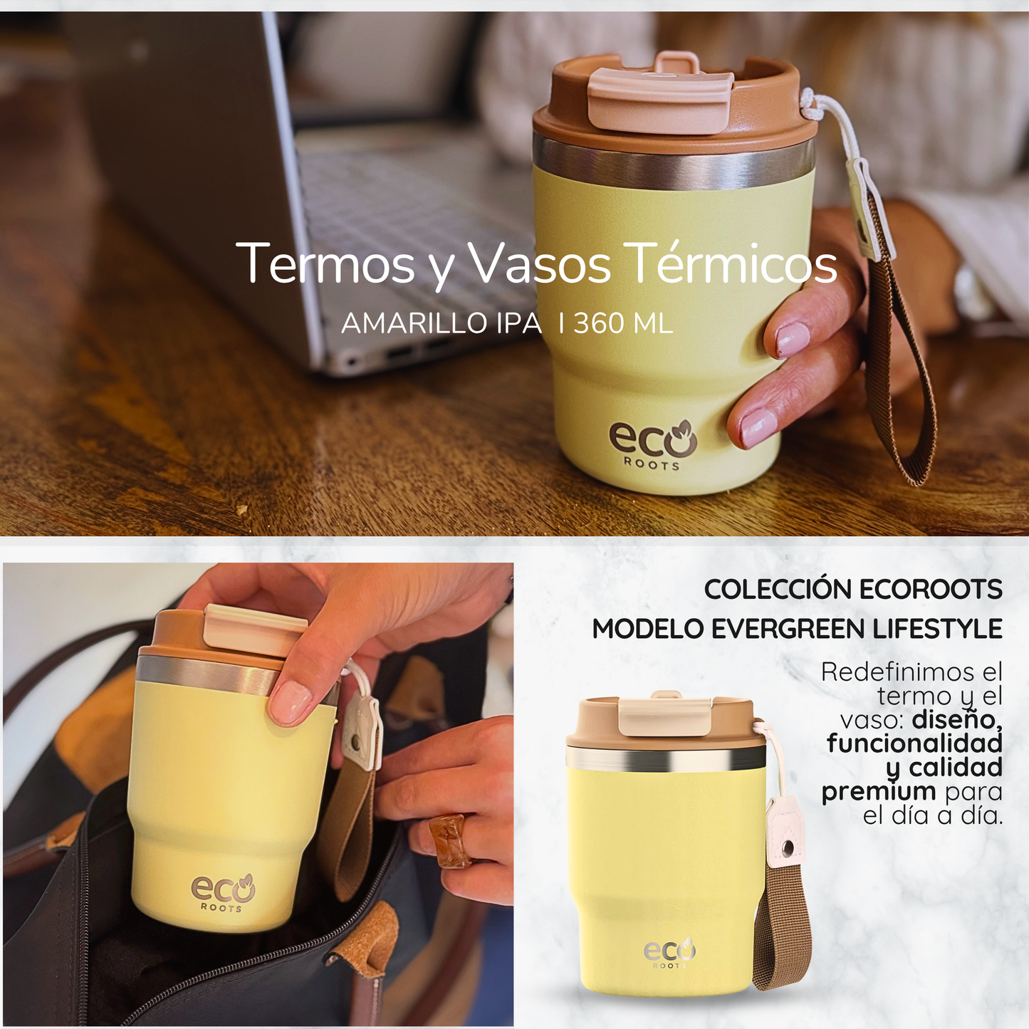 ECOROOTS Evergreen I Termo 360 º I Taza térmica (Amarillo Ipa)