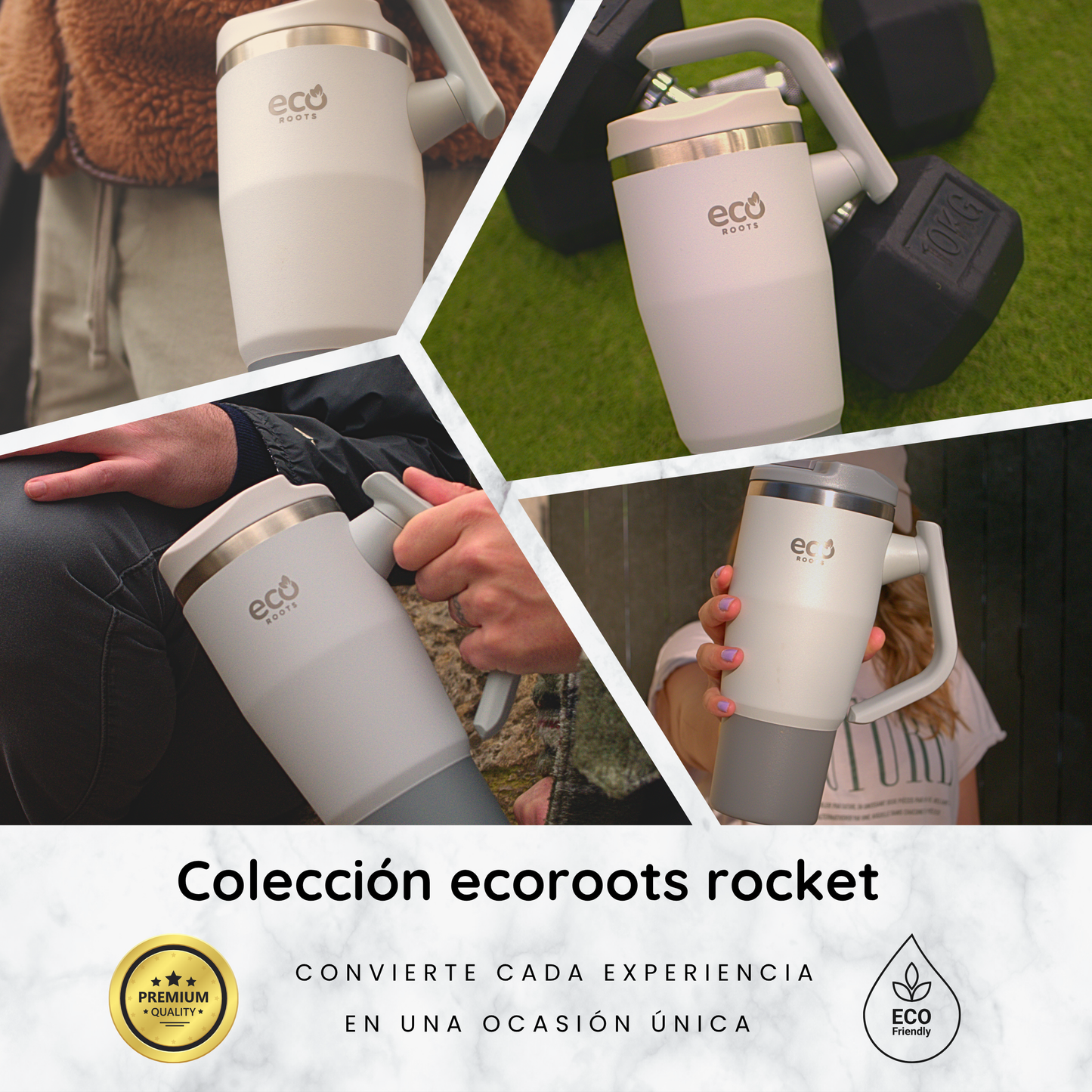ECOROOTS Rocket I Botella Térmica I Termo 940 ml I Asa Giratoria 180º (Gris Nasa)