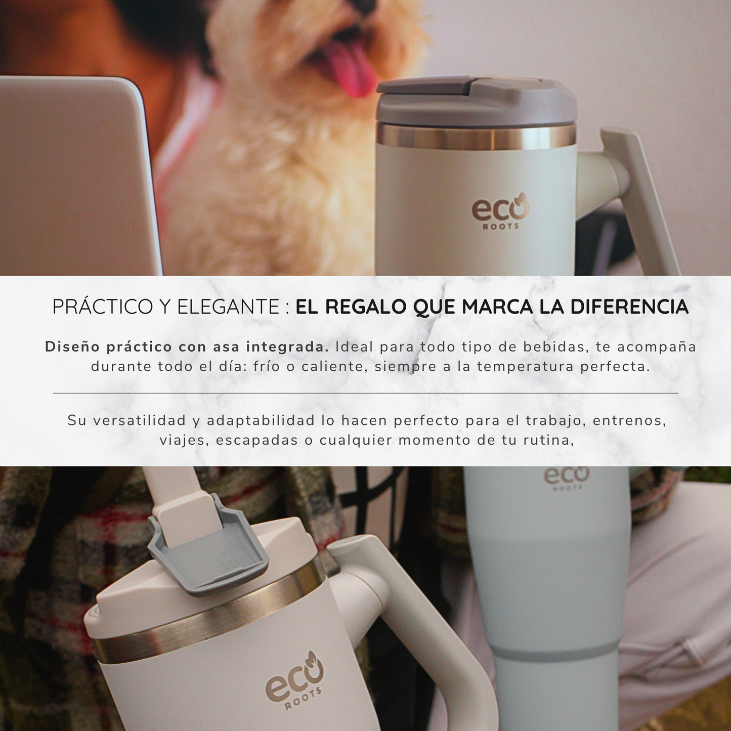 ECOROOTS Rocket I Botella Térmica I Termo 940 ml I Asa Giratoria 180º (Gris Nasa)