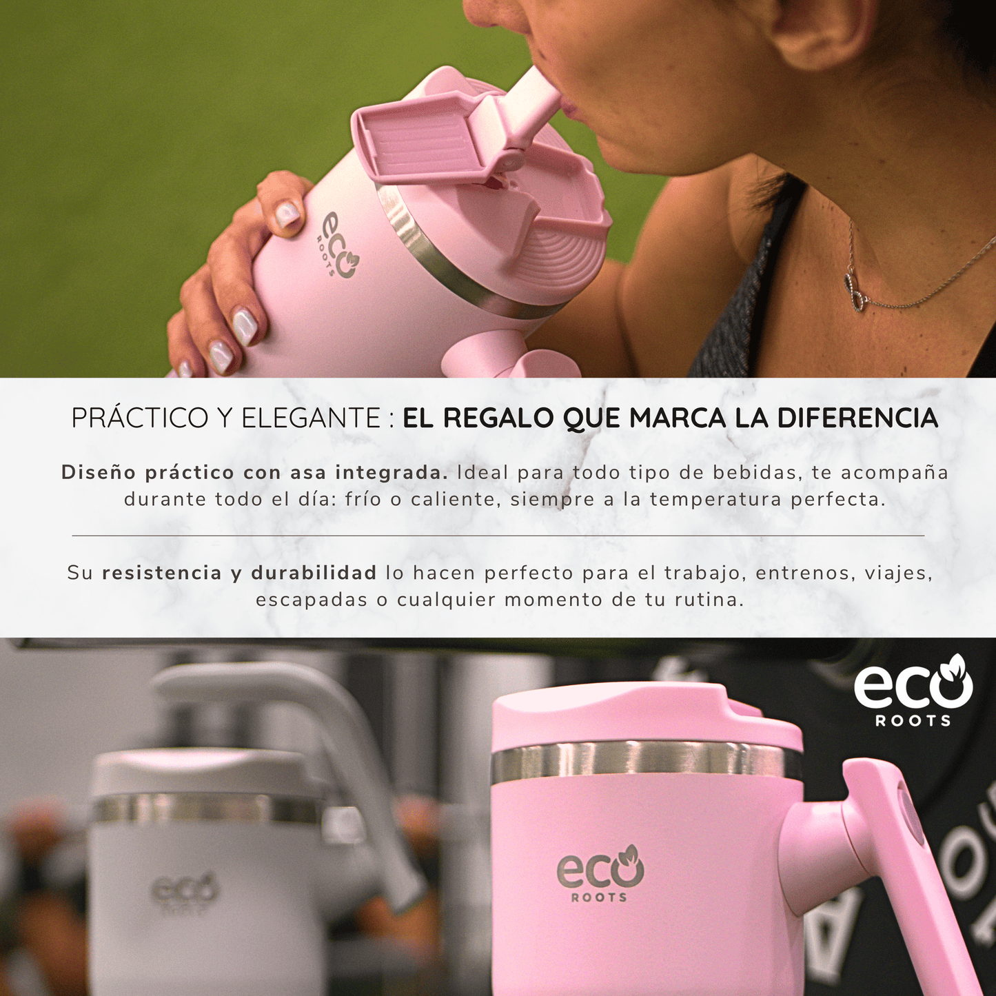 ECOROOTS Rocket I Botella Térmica I Termo 940 ml I Asa móvil (Rosa Blush)