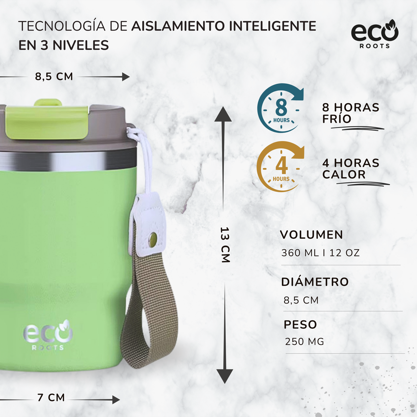 ECOROOTS Evergreen I Taza Térmica 360 º I Vaso térmico (Verde Fresh) 🛒 (PRÓXIMAMENTE)