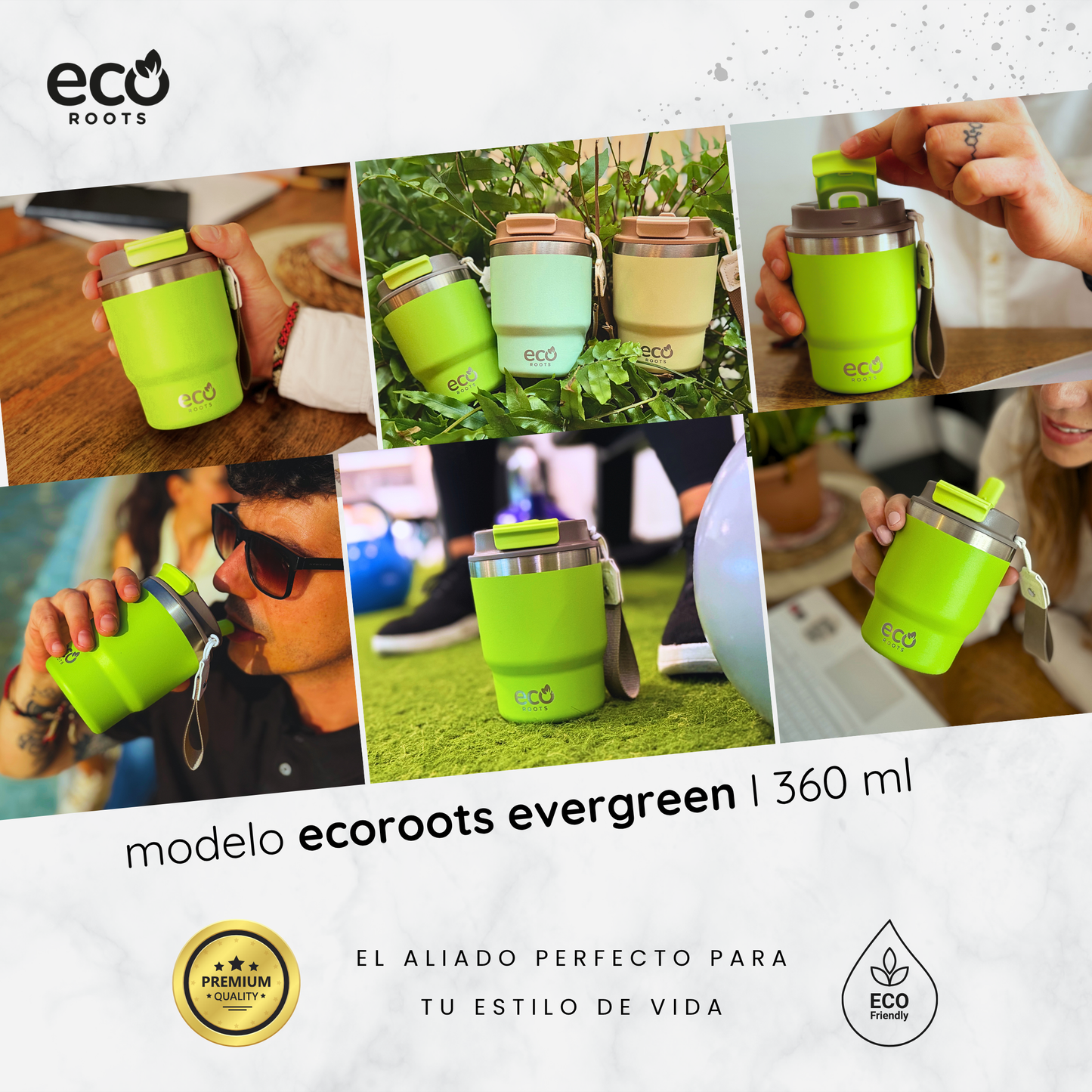 ECOROOTS Evergreen I Termo 360 º I Vaso térmico (Verde Neon)