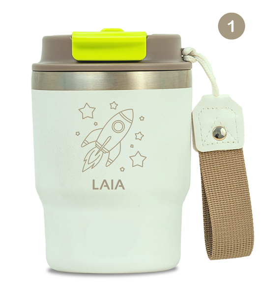 Termo Infantil 360 ml Personalizable | Blanco Marfil | Grabado Láser | ECOROOTS Kids