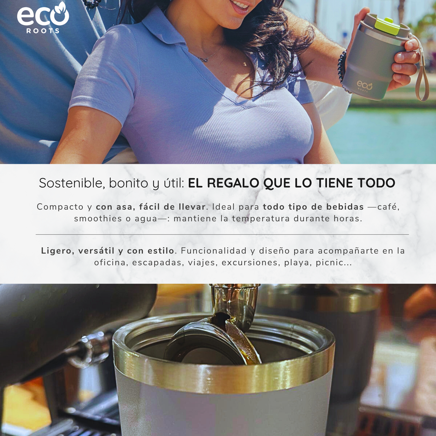 ECOROOTS Evergreen I Termo 360 º I Vaso térmico (Gris Perla)