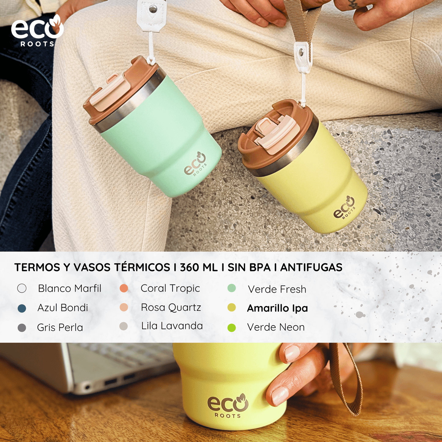 ECOROOTS Evergreen I Termo 360 º I Taza térmica (Amarillo Ipa)
