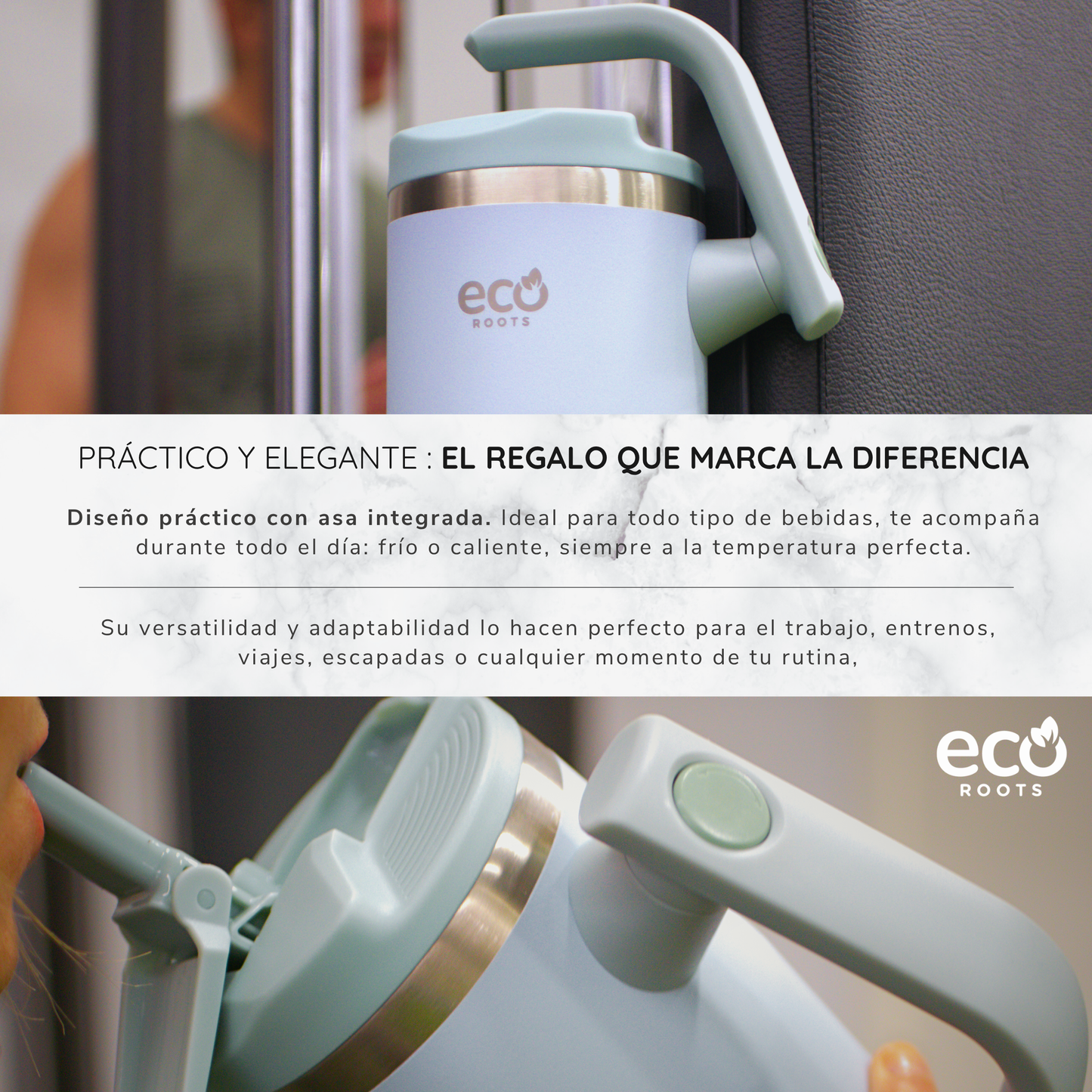 ECOROOTS Rocket I Botella Térmica I Termo 940 ml I Asa Giratoria 180º (Azul Aqua)