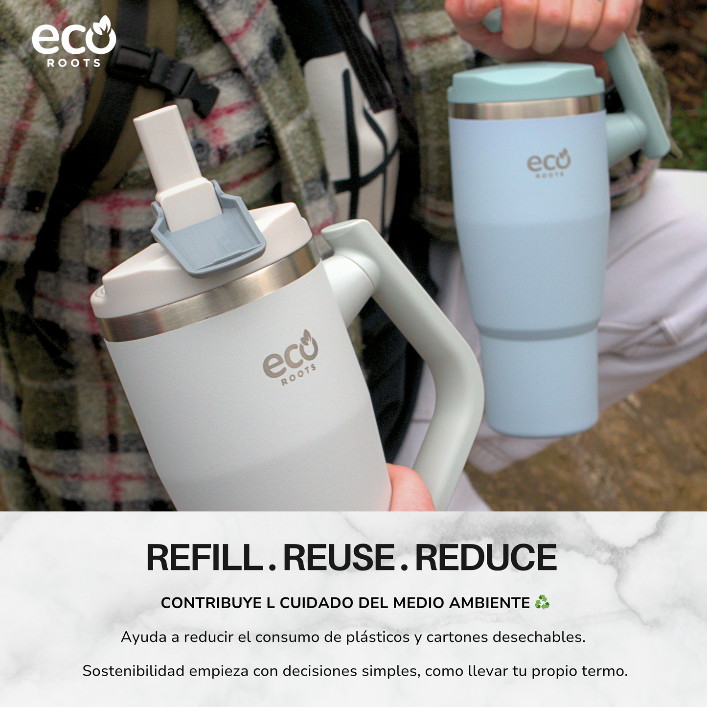 ECOROOTS Rocket I Botella Térmica I Termo 940 ml I Asa Giratoria 180º (Azul Aqua)