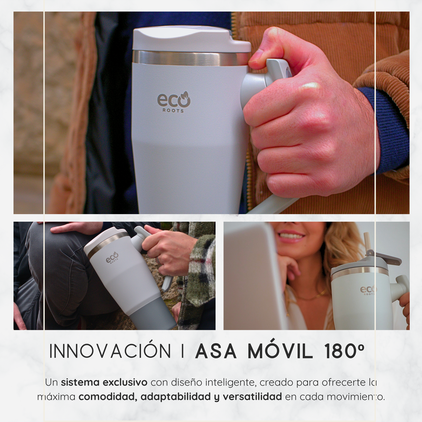 ECOROOTS Rocket I Botella Térmica I Termo 940 ml I Asa Giratoria 180º (Gris Nasa)