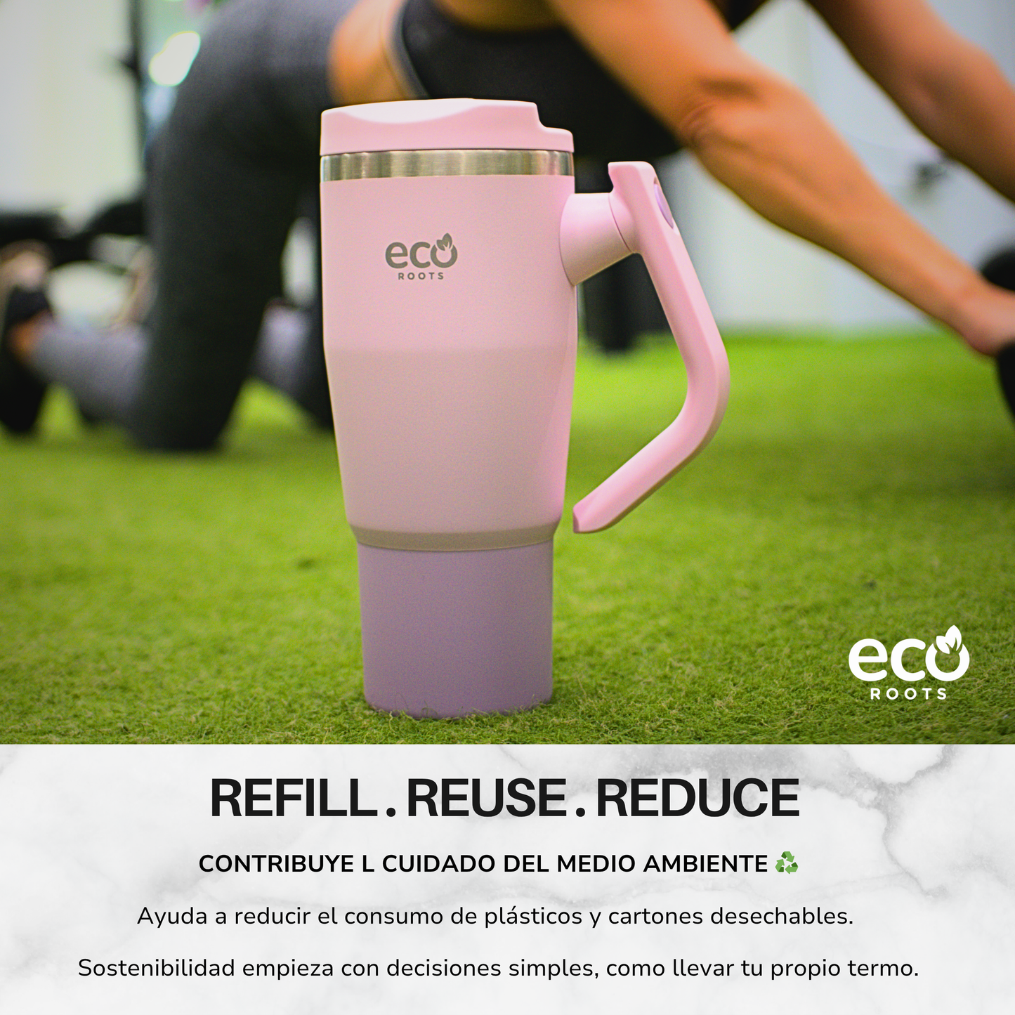 ECOROOTS Rocket I Botella Térmica I Termo 940 ml I Asa móvil (Rosa Blush)