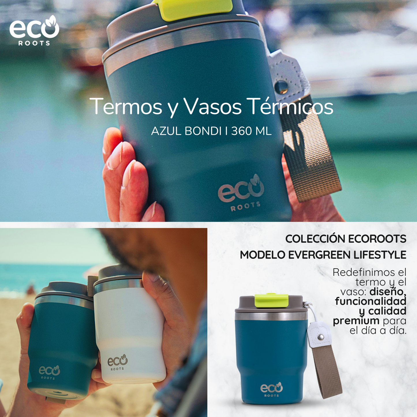 ECOROOTS Evergreen I Termo 360 º I Vaso térmico (Azul Bondi)
