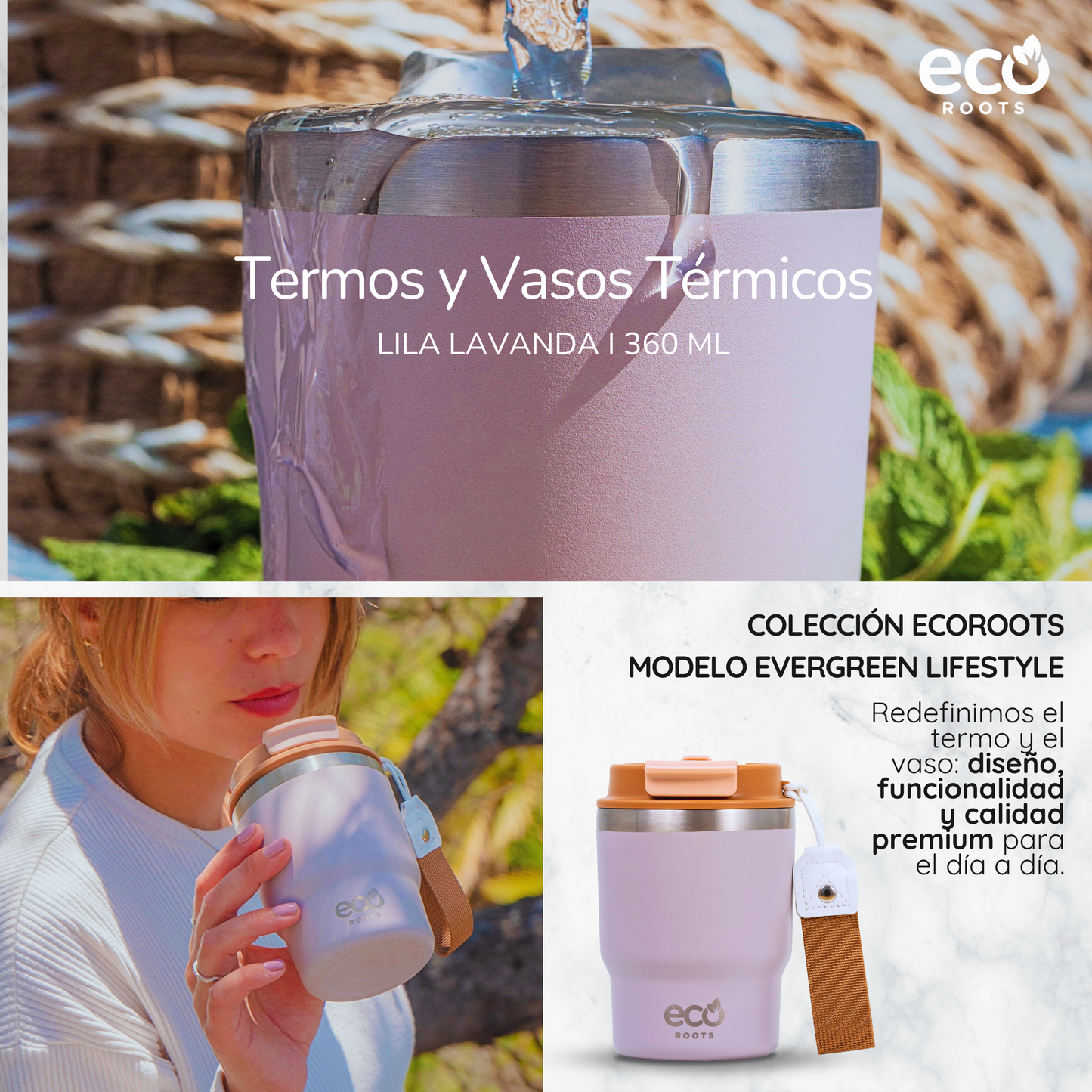 ECOROOTS Evergreen I Termo 360 º I Vaso térmico (Lila Lavanda)