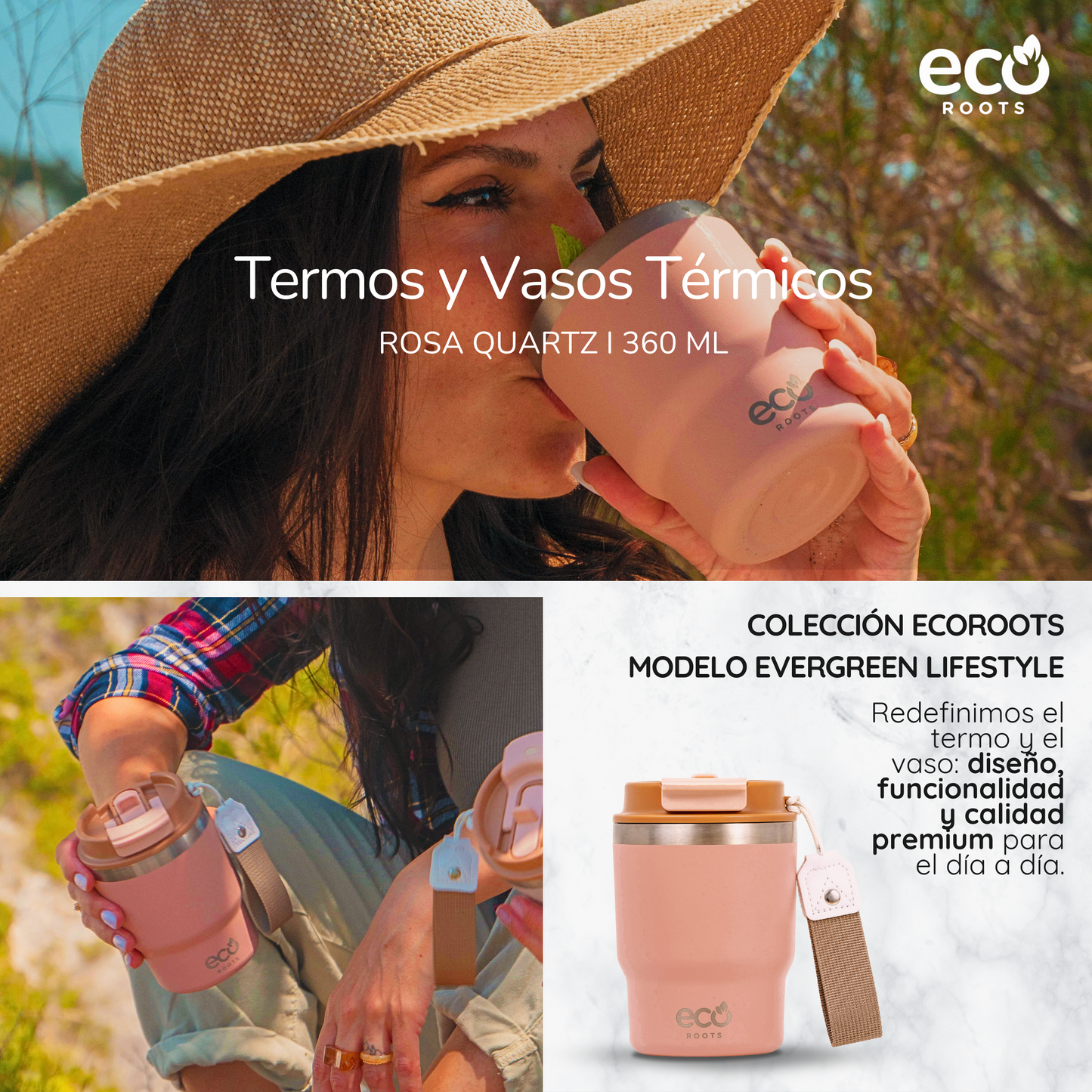 ECOROOTS Evergreen I Termo 360 º I Vaso térmico (Rosa Quartz)