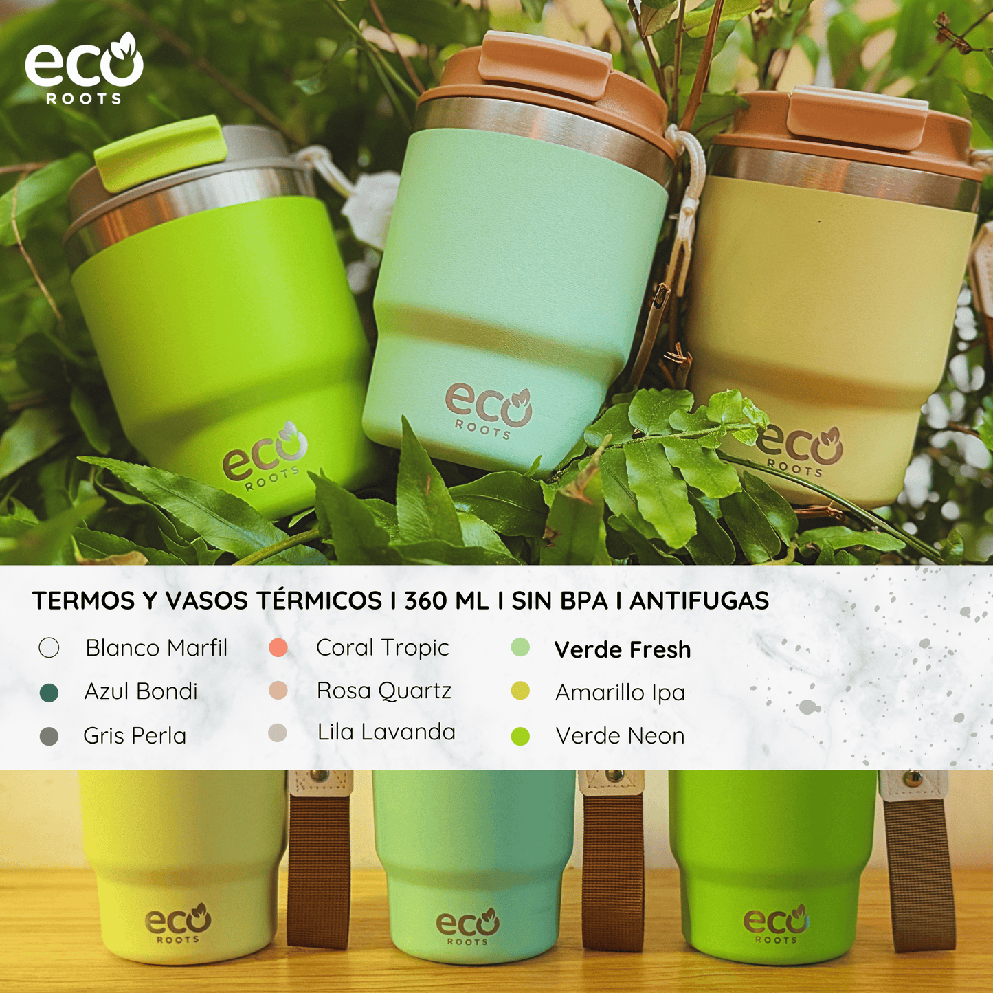 ECOROOTS Evergreen I Taza Térmica 360 º I Vaso térmico (Verde Fresh) 🛒 (PRÓXIMAMENTE)
