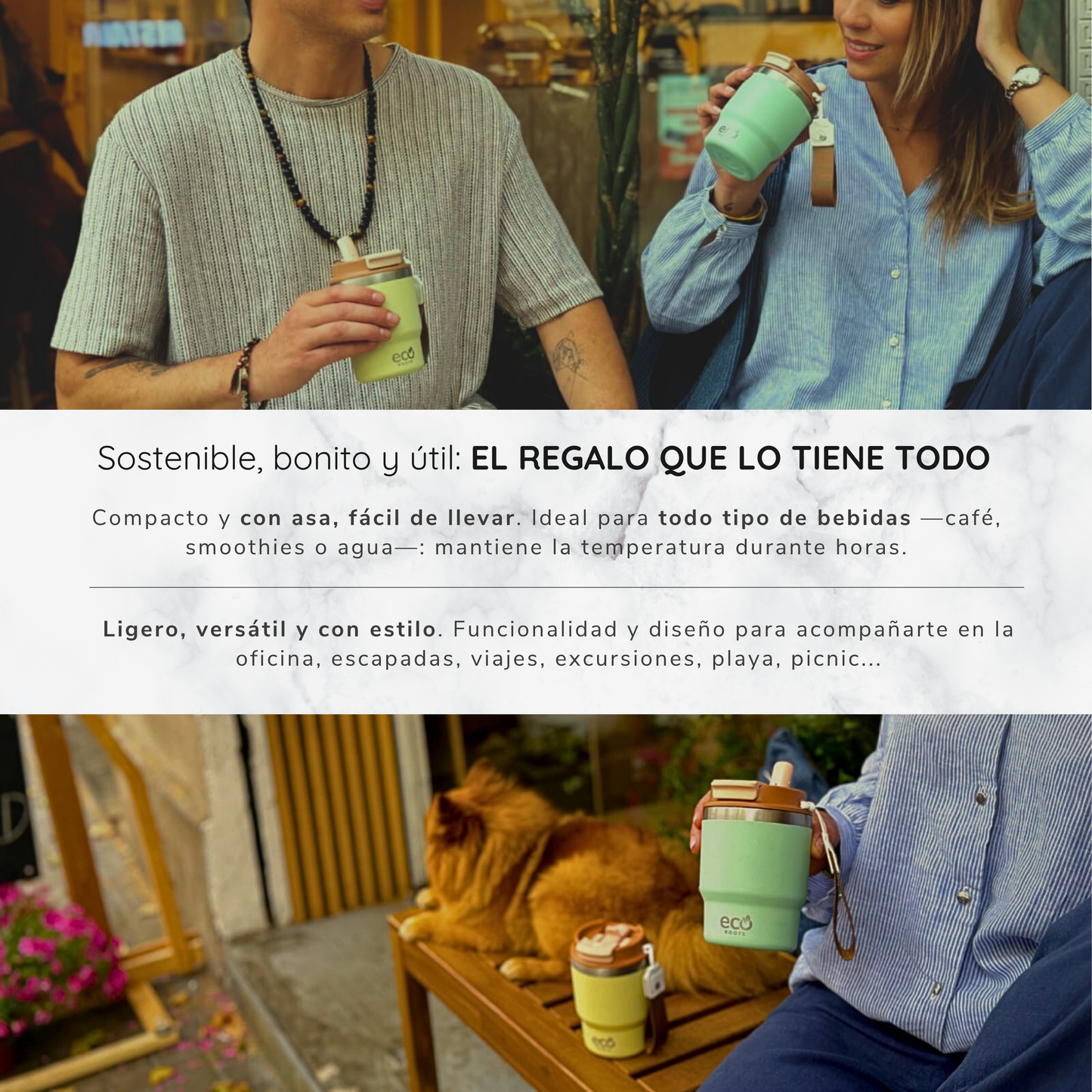 ECOROOTS Evergreen I Taza Térmica 360 º I Vaso térmico (Verde Fresh)