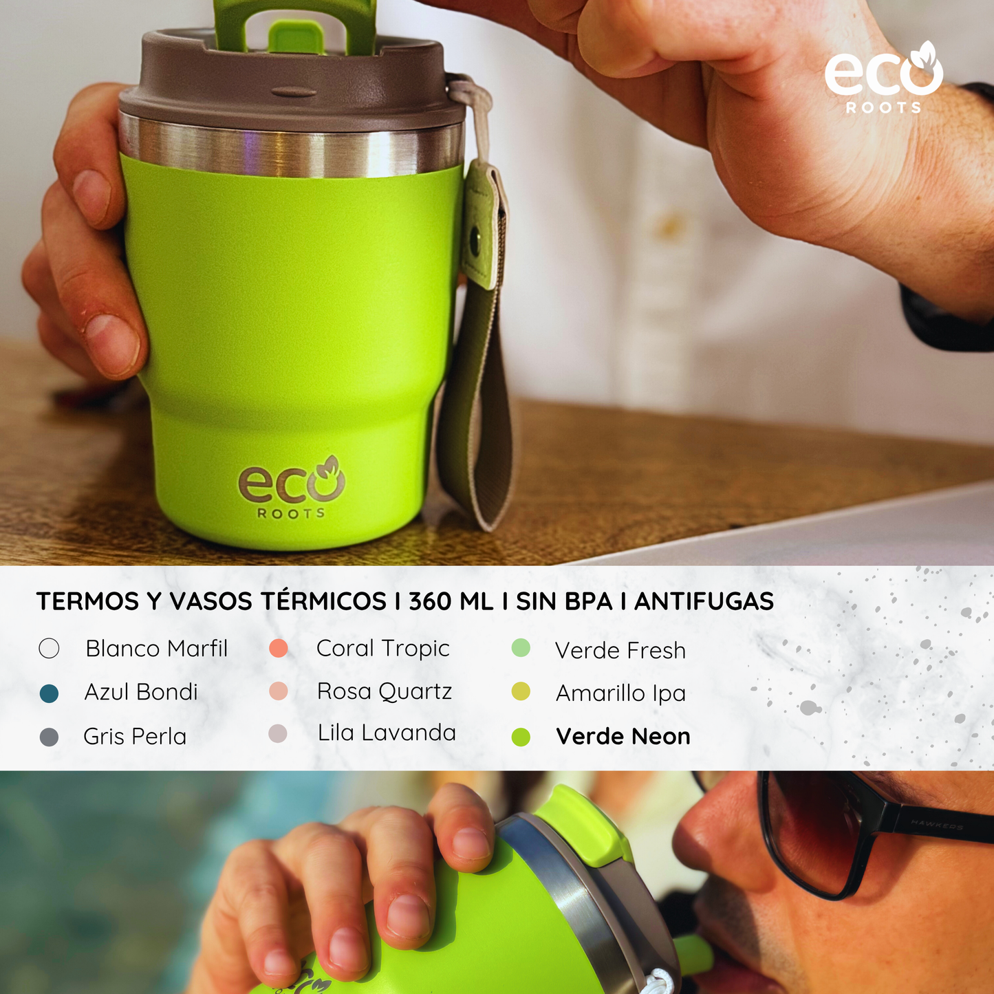 ECOROOTS Evergreen I Termo 360 º I Vaso térmico (Verde Neon)