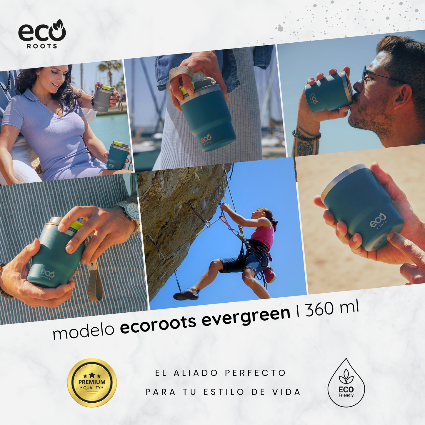 ECOROOTS Evergreen I Termo 360 º I Vaso térmico (Azul Bondi)