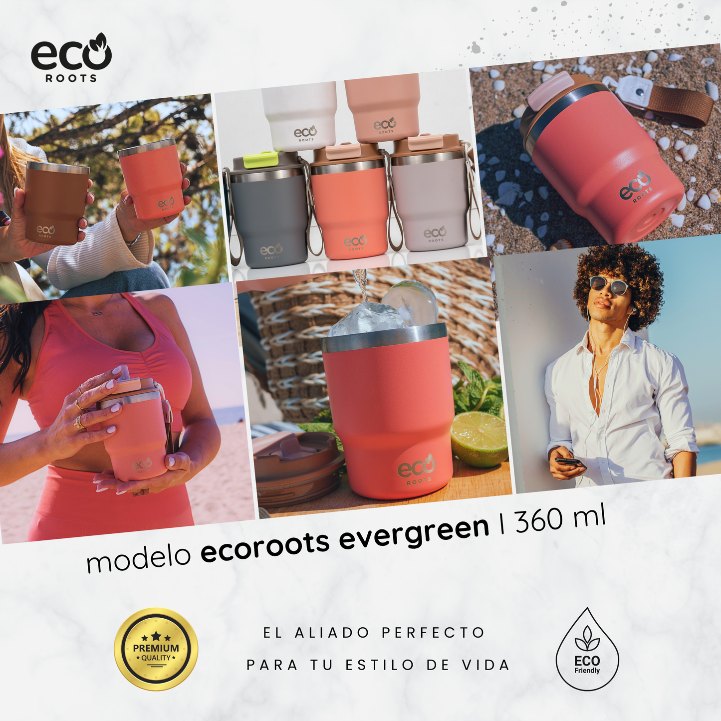 ECOROOTS Evergreen I Termo 360 º I Vaso térmico (Coral Tropic)